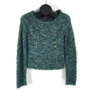 Wild Fable Cropped Fuzzy Sweater Size Medium Green Pullover Casual Winter Party